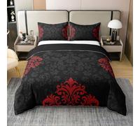 Homemissing Set di biancheria da letto con copripiumino gotico rosso 100% cotone per letto king size damascato per ragazzi e ragazze antico vittoriano barocco copripiumino decorazione camera da letto