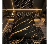 Homemissing Set di biancheria da letto con copripiumino in marmo nero dorato e moderno, per bambini, adolescenti, donne, uomini, arte astratta, biancheria da letto e biancheria per letto matrimoniale