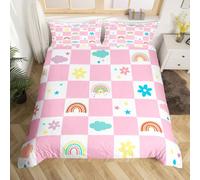 Homemissing Set di biancheria da letto con copripiumino per bambini e bambine, con motivo floreale e nuvole, 2 pezzi, con stampa floreale rosa