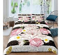 Homemissing set di biancheria da letto con margherite, motivo floreale, con rose e glitterata, con farfalle, colore e bianco a righe, 2 pezzi