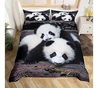 Homemissing Set di biancheria da letto con simpatico panda, per bambini, ragazzi e ragazze, set copripiumino con animali kawaii e fauna selvatica, set copriletto copripiumino per letto singolo