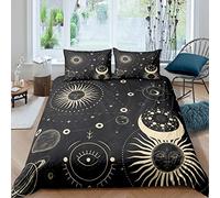 Homemissing, set di biancheria da letto con tema universo e pianeti per ragazze e ragazzi, copripiumino con stampa sole e luna, copripiumino con stelle della galassia, biancheria da letto boho esotica