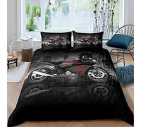 Homemissing - Set di biancheria da letto da uomo con moto nero e rosso, per bambini e ragazzi, stile moderno con edifici cittadini, stile motocross, per sport estremi, per letto singolo