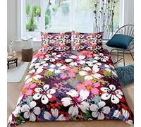 Homemissing Set di biancheria da letto floreale per ragazze e ragazzi, con copripiumino naturale con fiori colorati e piante da giardino, copriletto king size, 3 pezzi