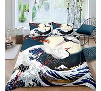 Homemissing Set di biancheria da letto giapponese Ukiyoe Hokusai in stile giapponese per bambini e adulti, stile esotico, con motivo a onde e uccelli, ultra morbido, per letto matrimoniale con