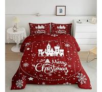 Homemissing Set di biancheria da letto natalizio 230x220cm Christmas Castle Comforter Set per bambini Fiocco di neve Piumone Decorazione Buon Natale Rosso Piumone Inserto/Quilt Set