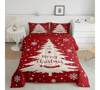 Homemissing Set di biancheria da letto natalizio 230x220cm Christmas Tree Comforter Set per bambini Fiocco di neve Piumone Decor Capodanno Rosso Piumone Inserto/Quilt Set