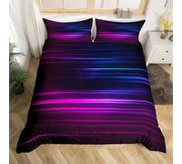 Homemissing Set di biancheria da letto Ombre Viola e Blu King, copripiumino ombre a righe per bambini, copripiumino per bambini con arte astratta, copripiumino in microfibra con 2 federe per cuscino