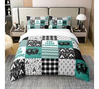 Homemissing Set di biancheria da letto patchwork per ragazzi e ragazze super king size Happy Camping 100% cotone 100% cotone copripiumino per mangiare dormire campeggio set copripiumino per camper