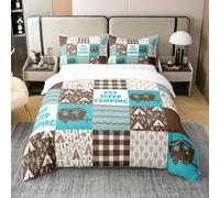 Homemissing Set di biancheria da letto patchwork per ragazzi e ragazze, super king size, per mangiare e dormire in campeggio, 100% cotone, 100% cotone, set copripiumino Happy Camping Comforter Set