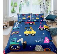 Homemissing Set di biancheria da letto per adulti per escavatori per bambini per veicoli da costruzione Comforter Cover Cartoon Heavy Machinery Cars Set di biancheria da letto per adulti blu scuro
