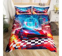 Homemissing Set di biancheria da letto per bambini con auto da corsa rossa per bambini e bambini, motivo auto da corsa estreme, con griglia a nido d'ape, decorazione per la stanza dell'auto