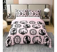 Homemissing Set di biancheria da letto per bambini con copripiumino a tema Halloween, per bambini e bambine, con corvo nero, corvo, pipistrello, dolcetto o scherzetto, 100% cotone, decorazione per la