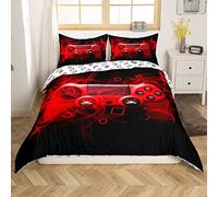 Homemissing Set di biancheria da letto per bambini con copripiumino e copripiumino per ragazzi e ragazze, con controller per videogiochi, con cerniera, colore rosso e nero, per letto matrimoniale