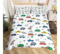 Homemissing Set di biancheria da letto per bambini con copripiumino per auto, autobus, trattori, fattoria, trattore, per bambini, ragazzi e ragazze, con veicoli di trasporto e automobili, copriletto