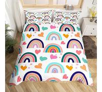 Homemissing Set di biancheria da letto per bambini con copripiumino singolo e carino arcobaleno, ultra morbido, con nuvole, arcobaleno kawaii, set copripiumino per camera da letto, con cerniera