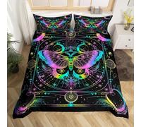 Homemissing Set di biancheria da letto per bambini con copripiumino singolo e luna e falena della morte, stile bohémien, decorativo, stile gotico, colorato, copriletto con chiusura a cerniera
