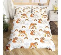 Homemissing Set di biancheria da letto per bambini, con simpatico bradipo arcobaleno, set di biancheria da letto per letto singolo, con copripiumino Kawaii e arcobaleno, per camera da letto, 2 pezzi