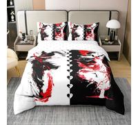 Homemissing Set di biancheria da letto per bambini in 100% cotone, con copripiumino e copripiumino per letto super king size, motivo: kung fu, colore rosso e nero, per bambini, ragazzi, ragazze