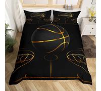 Homemissing - Set di biancheria da letto per bambini, motivo: pallacanestro, sport, basket, arena, nero e oro, decorazione con palloni da basket, per camera da letto di ragazzi e ragazze, copripiumino