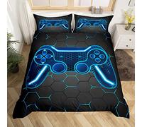 Homemissing Set di biancheria da letto per bambini, ragazzi e ragazze, con controller gamer, blu, 2 pezzi, 1 copripiumino e 2 federe, per letto matrimoniale