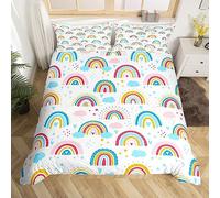 Homemissing Set di biancheria da letto per bambini, ragazzi e ragazze, set copripiumino singolo con motivo geometrico arcobaleno in stile cartone animato, per camera da letto, 2 pezzi