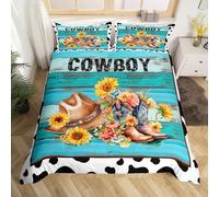 Homemissing Set di biancheria da letto per letto king size, con copripiumino e cappello da cowboy western, stile vintage, traspirante, collezione di biancheria da letto da 3 pezzi