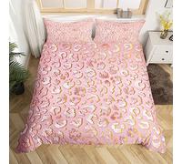 Homemissing Set di biancheria da letto per ragazze e ragazzi con motivo leopardato con ghepardo glitterato, copripiumino decorativo, lussuoso, rosa, copriletto, moderno, per letto matrimoniale