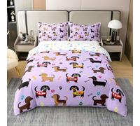 Homemissing Set di biancheria da letto per ragazzi e ragazze, con simpatico cane salsiccia, 100% cotone, per letto matrimoniale, motivo: bassotto kawaii, per bambini, cuccioli, cani, senza piumino