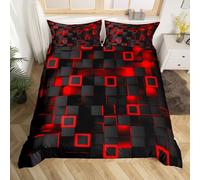 Homemissing Set di biancheria da letto rosso e nero con copripiumino per letto super king size, motivo geometrico chiaro, per bambini, ragazzi e ragazze, copripiumino moderno