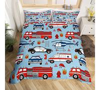 Homemissing Set di biancheria da letto singolo per bambini e ragazzi, motivo: auto della polizia, con estintore e aeroplano, con 1 federa