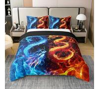 Homemissing Set di biancheria da letto super king size con drago rosso e blu, 100% cotone, stile esotico cinese, copripiumino per bambini, ragazzi e ragazze, con cerniera