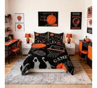 Homemissing Set di biancheria da letto tema basket, copripiumino sportivo a tema partite di palla 3D, copripiumino in microfibra per bambini, ragazzi e ragazze, regalo per giocatori di basket
