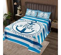 Homemissing Set di copriletto nautico con ancora decorazione trapuntata copriletto per bambini ragazzi ragazze decorazione camera conchiglie oceano tema coperta mare avventura 3 pezzi matrimoniale