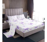 Homemissing Set di lenzuola con fiocco viola per ragazze king size con fiocco Kawaii Bow Deep Pocket lenzuolo con angoli Dreamy Princess Style traspirante morbido leggero microfibra carino