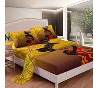Homemissing - Set di lenzuola da letto per donna, nero, stile boho tribale, lenzuolo con angoli, etnico afro-africano, tradizionale, esotico, stile africano, 4 pezzi, misura doppia