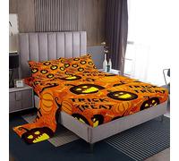 Homemissing Set di lenzuola per letto king size, motivo zucca di Halloween, con lenzuolo con angoli profondi per bambini, ragazzi e ragazze, set di lenzuola per feste di Halloween, 4 pezzi
