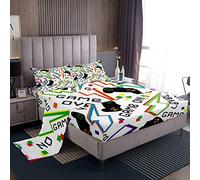 Homemissing Set di lenzuola per videogiochi, con lenzuolo con angoli, per ragazzi e ragazze, per console di videogiochi, colorato, con fulmini, per letto king size, 4 pezzi