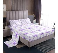 Homemissing Set di lenzuola viola con fiocco per letto singolo Kawaii Bow Bed Set per ragazze Bowknot Tasca profonda Lenzuolo con angoli carino traspirante morbido leggero microfibra Dreamy Princess