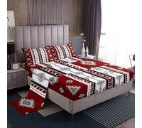 Homemissing Southwestern Lenzuolo Geometric Set Lenzuola 150x200cm per Bambini Ragazze Ragazze Camera Tribale Native American Design Rosso Bianco 4 pezzi