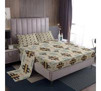 Homemissing Southwestern Lenzuolo Geometric Set Lenzuola 150x200cm per Bambini Ragazze Ragazze Camera Tribale Native American Design Blu Giallo 4 pezzi