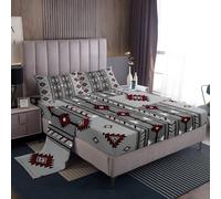 Homemissing Southwestern Lenzuolo Geometric Set Lenzuola 150x200cm per bambini ragazzi ragazze camera tribale Native American Design bianco rosso grigio 4 pezzi