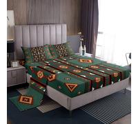 Homemissing Southwestern Lenzuolo Geometric Set Lenzuola 90x190cm per Bambini Ragazze Ragazze Camera Tribale Native American Design Verde Rosso Giallo 3 pezzi