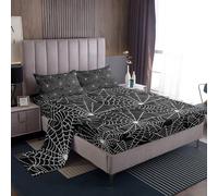 Homemissing Spider Web Set Lenzuola 150x200cm per bambini Halloween tema stampa web Lenzuolo camera da letto decoro traspirante morbido nero grigio bianco 4 pezzi