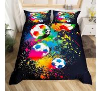 Homemissing Sport Set per Ragazze, Ragazzi e Bambini Calcio Hand Guard Sport Tema Gioco Copripiumini Luminoso e Vibrante Decorazione Camera da letto Modello di Calcio Set Copripiumino 135x200cm