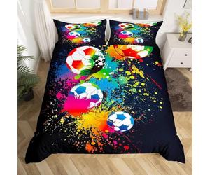Homemissing Sport Set per Ragazze, Ragazzi e Bambini Calcio Hand Guard Sport Tema Gioco Copripiumini Luminoso e Vibrante Decorazione Camera da letto Modello di Calcio Set Copripiumino 135x200cm