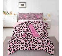 Homemissing Stampa di leopardo Letto Trapuntato alfabeto personalizzato iniziale Set Piumini 200x200cm per bambini ragazzi ragazze Safari ghepardo animale pelliccia stampa lettera rosa A
