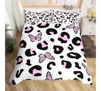 Homemissing Stampa rosa leopardo Copripiumone Morbido ragazzi ragazze ghepardo farfalla Set Copripiumino 120x150cm traspirante morbido animali pelle Copripiumini 2 pezzi Safari camera da letto