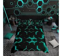 Homemissing Stampato Esagonale Blu e Nero Modern Geometric Honeycomb per bambini, ragazzi e adolescenti Copripiumini Honeycomb Set Copripiumino 200x200cm