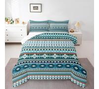 Homemissing Sud-ovest Set Piumini 135x200cm morbido per ragazzi ragazze, geometrico Letto Trapuntato tribale microfibra design nativo americano camera da letto decorazione blu e bianco